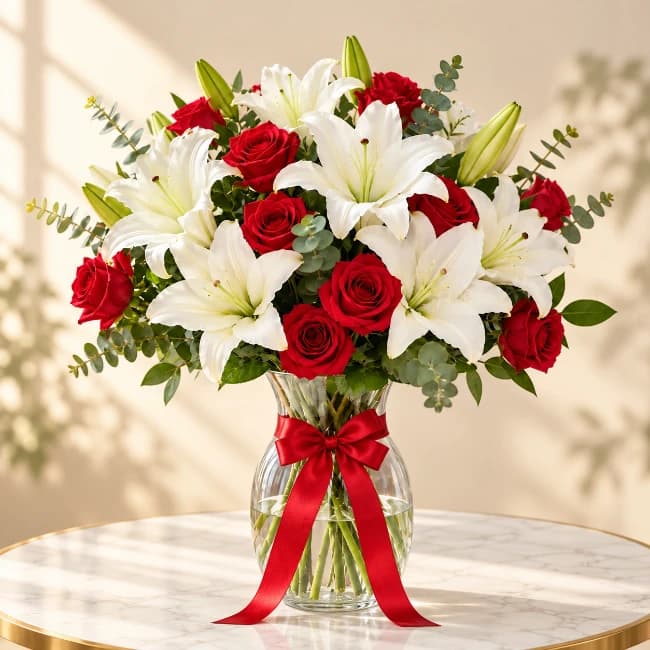 Premium Roses & Lilies Vase