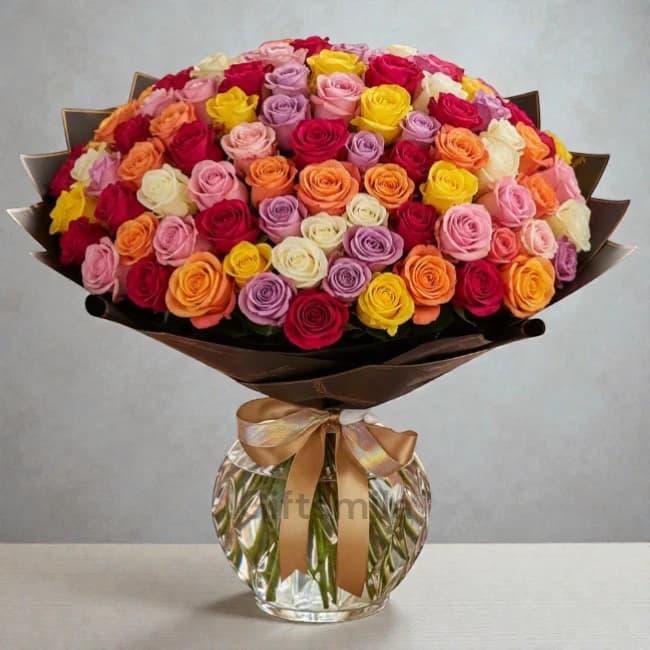 100 Mixed Roses Vase