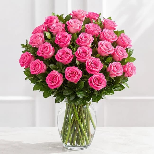 2 Dozen Pink Roses Vase