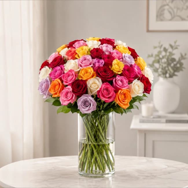 51 Colorful Roses Vase