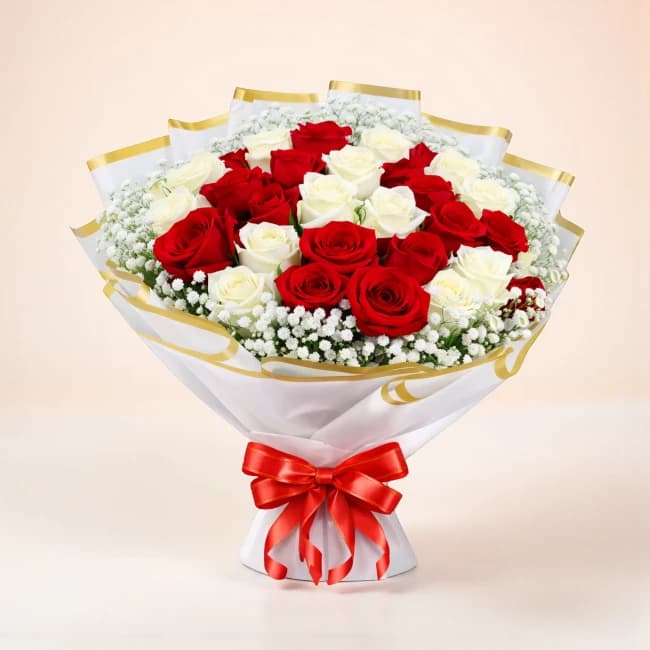 Bouquet of roses with baby's breath