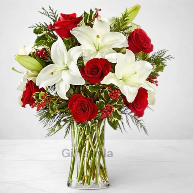 Christmas Roses & Lily Vase