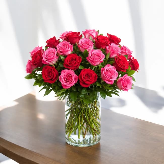 Pink & Red Roses Vase