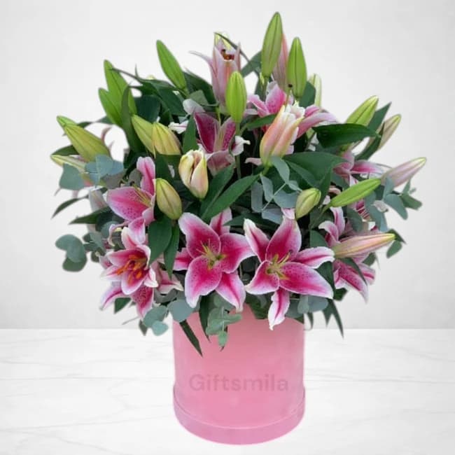 Pink Lilies Box Arrangement