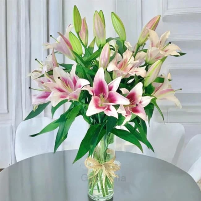 Pink Lilies with Vase