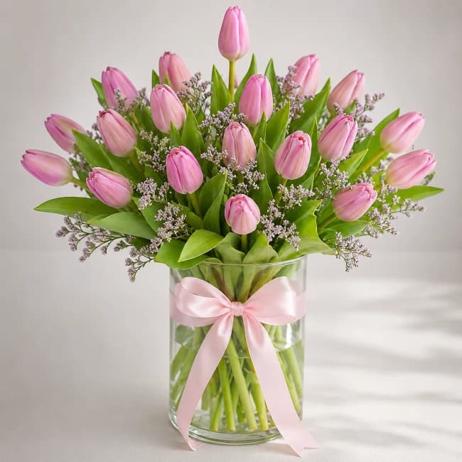 Pink Tulips With Vase