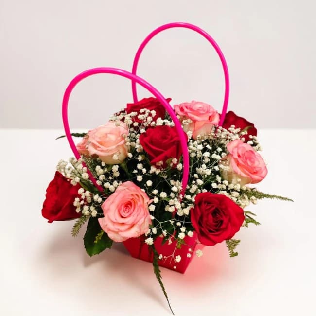 Pink and Red Roses Basket