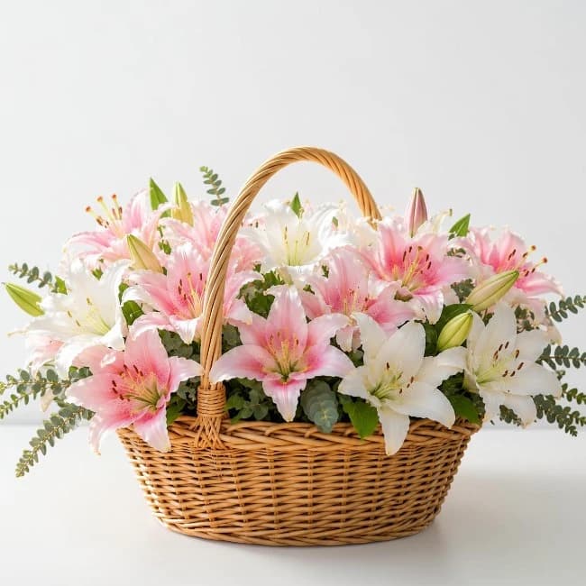 Pink and White Lily Basket