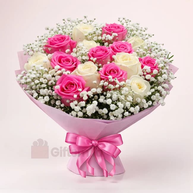 Pink and white rose bouquet