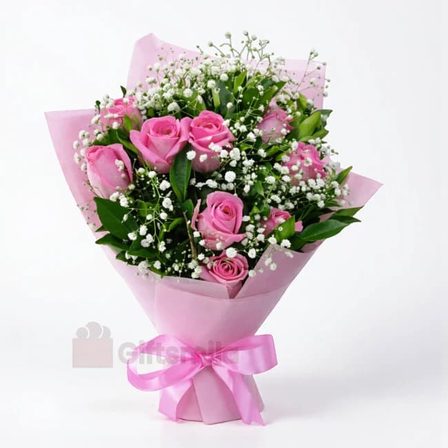 Pink Rose and Baby's Breath
