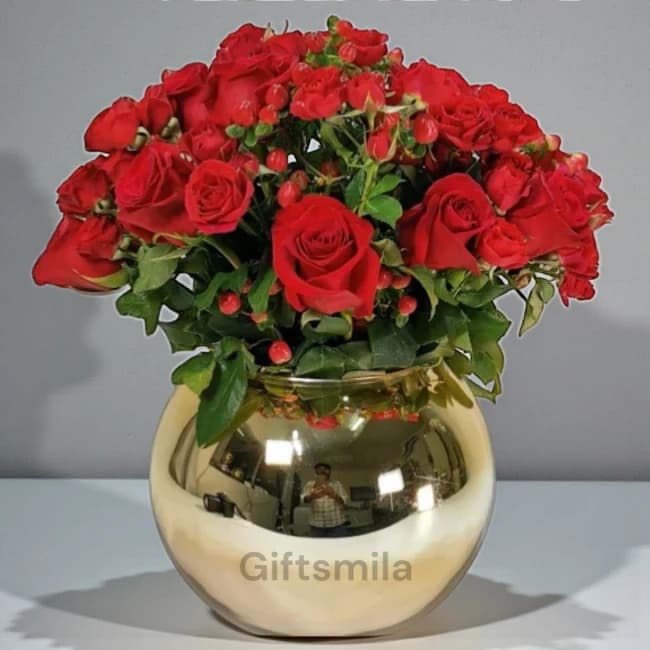 Red Roses & Golden Vase