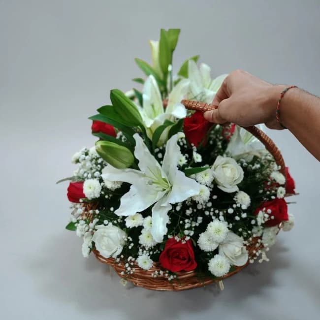 Red and White Flowers Basket