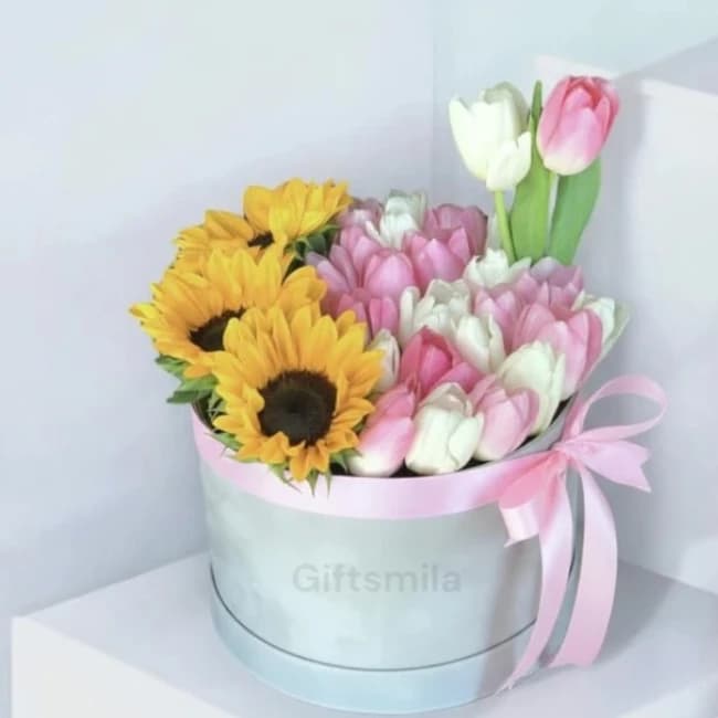 Sunflower with Tulips
