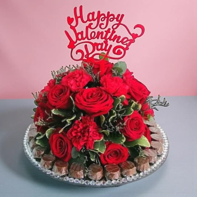 Valentine's Flowers & Chocolates Combo