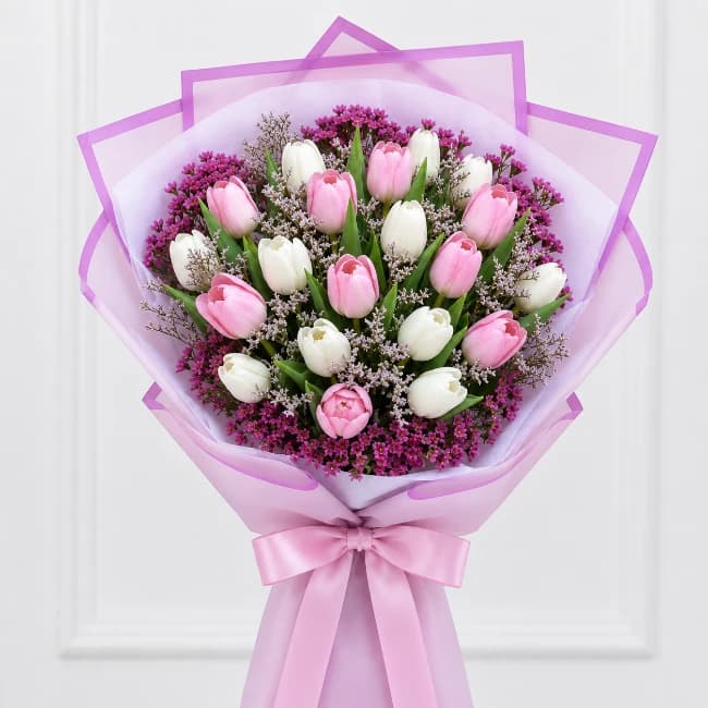 White & Pink Tulips Bouquet