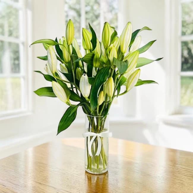 White Lily Glass Vase Arrangement