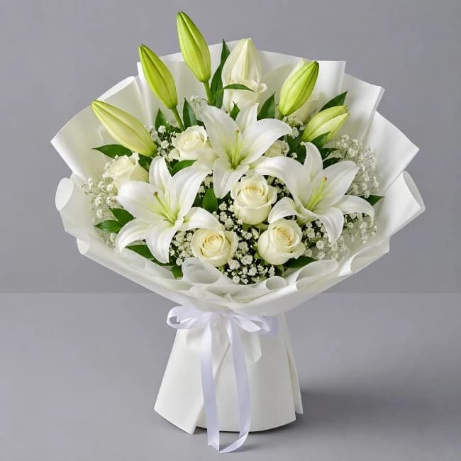 White Lily & Roses Bouquet