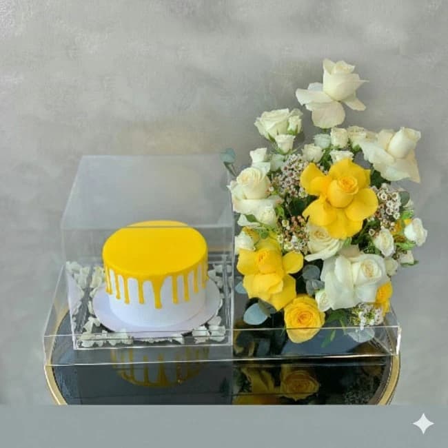 Yellow Theme Cake and Flower