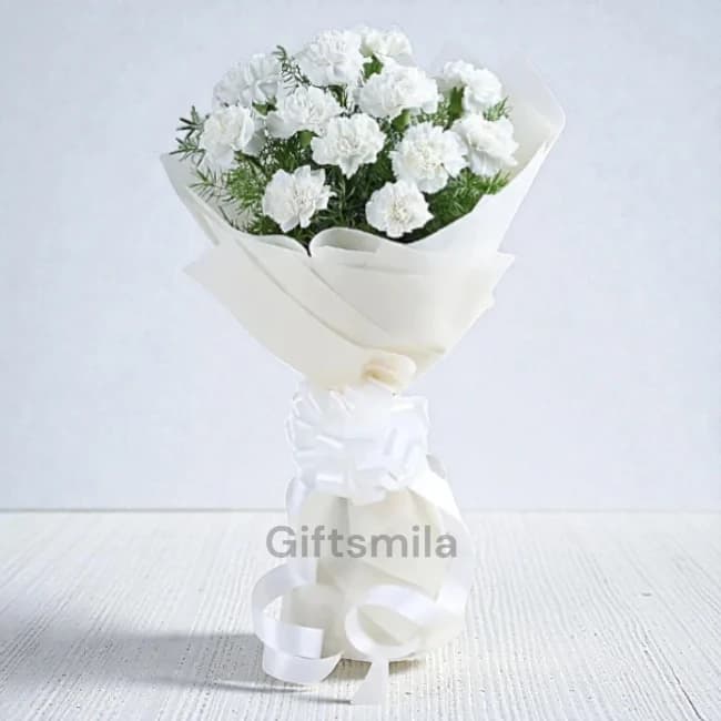12 White Carnation Bouquet