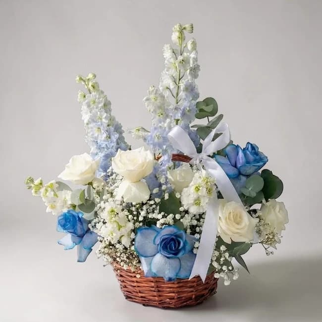 Blue & White Floral Basket Arrangement
