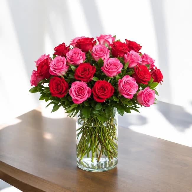 Pink & Red Roses Vase