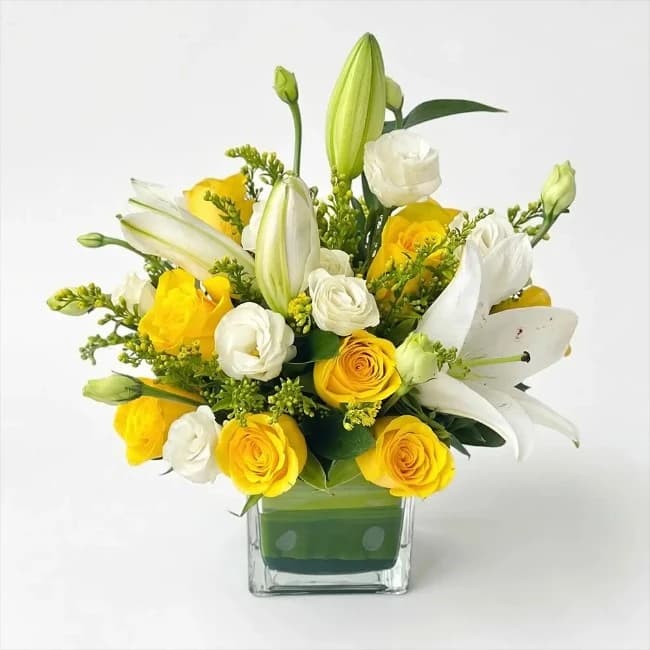 Soft Yellow & White Floral Vase