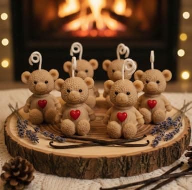 Teddy Bear Scented Soy Wax Candles with Red Heart (Pack of 6)