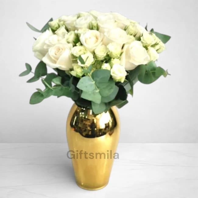 White Mixed Roses Vase