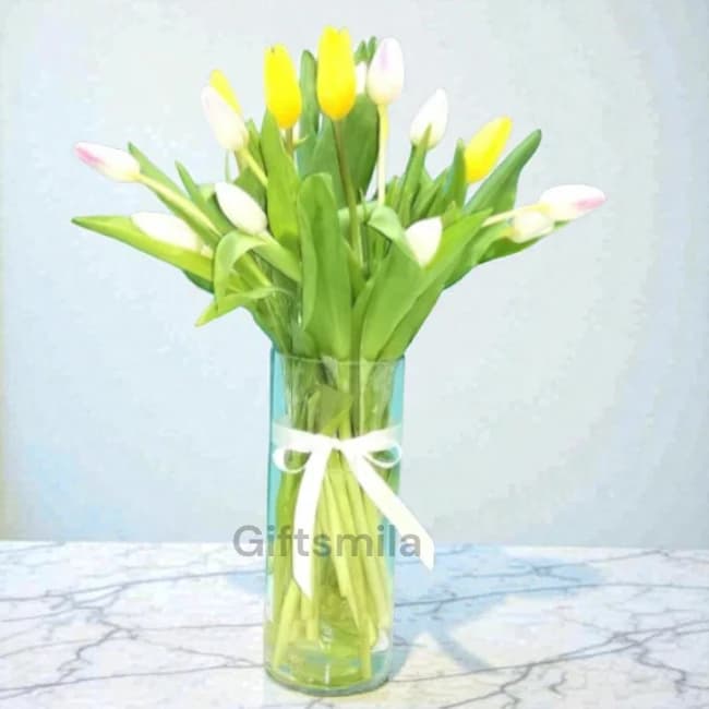 Yellow & White Tulip Vase